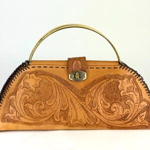 Vintage Hand-Tooled Leather Purse with Brass Handle – Western Floral Unique